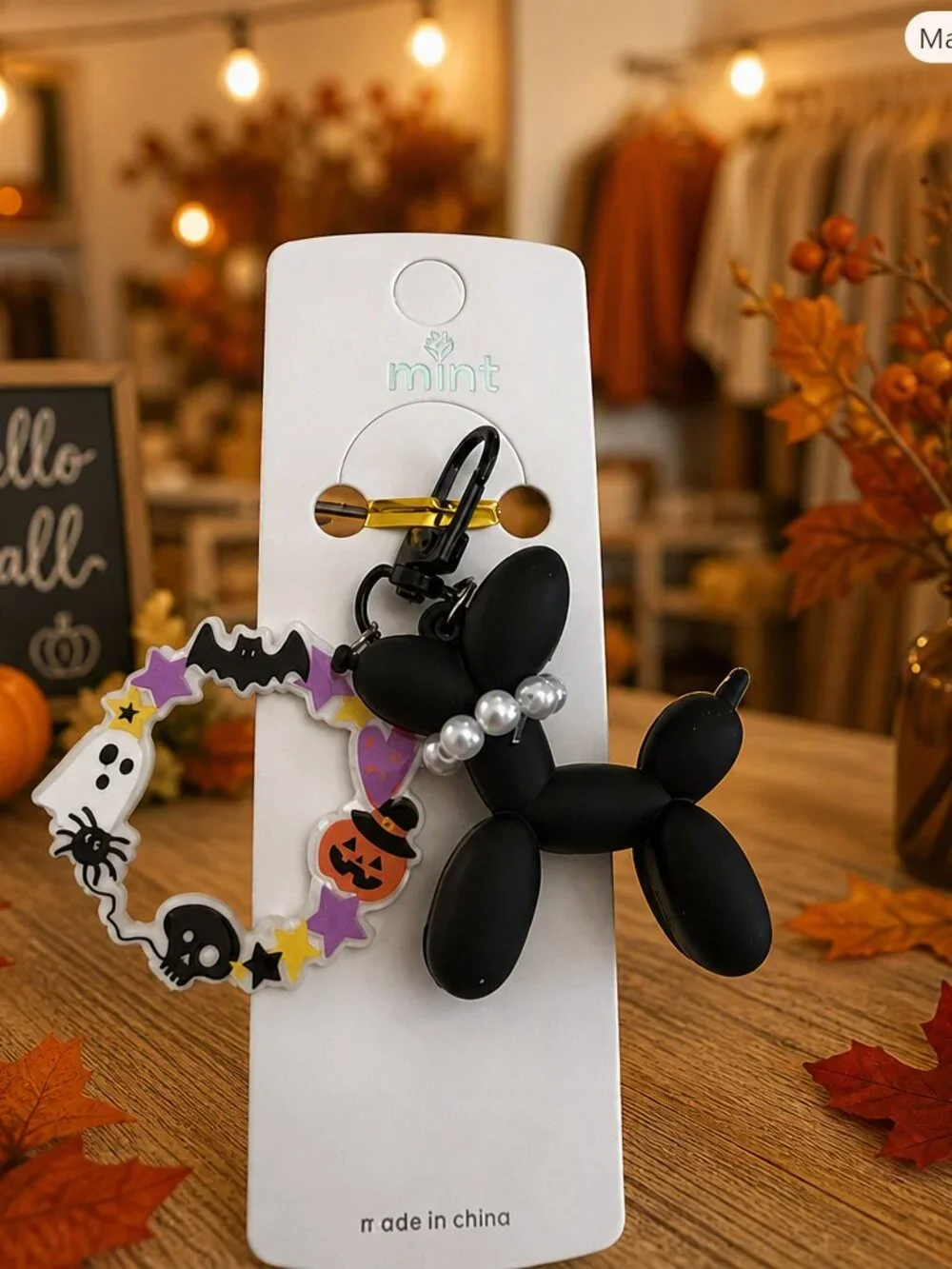 Mint Black Halloween Balloon Dog Bag Charm/Keychain NWT